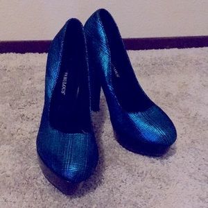 Metallic teal Justfab platform heels.